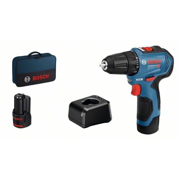 Picture of BOSCH GSR12V-30 SHORT BODY DRILL DRIVER
BRUSHLESS KIT C/W 2 X 2AMP BATTS & ZIP CASE