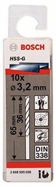 Picture of Bosch 3.2mm HSS-G Ground Flute Drill Bit - Pack 10