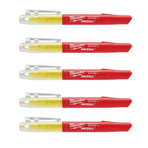 Picture of Milwaukee Inkzall Highlighters - Pack 5 - Yellow 