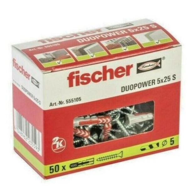 Picture of FISCHER WALLPLUGS DUOPOWER 5 X 25 C/W SCREW
BOX 50
