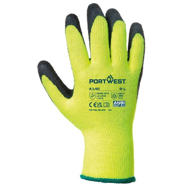 Picture of Portwest A140 Thermal Latex Grip Glove - Size 10 - Black & Yellow