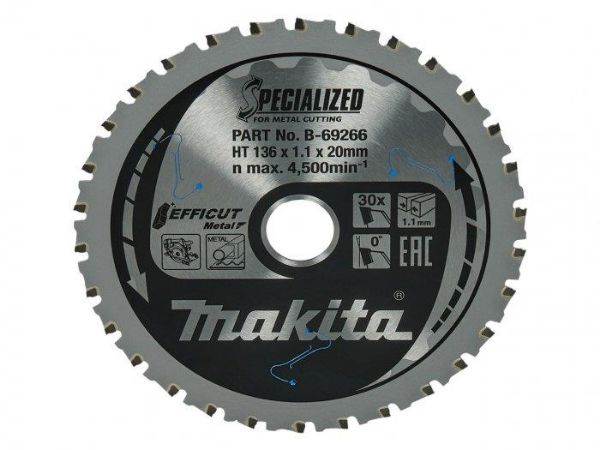 Picture of MAKITA 136 X 20 X 30T BLADE FOR MILD STEEL
EFFICUT METAL CUTTING