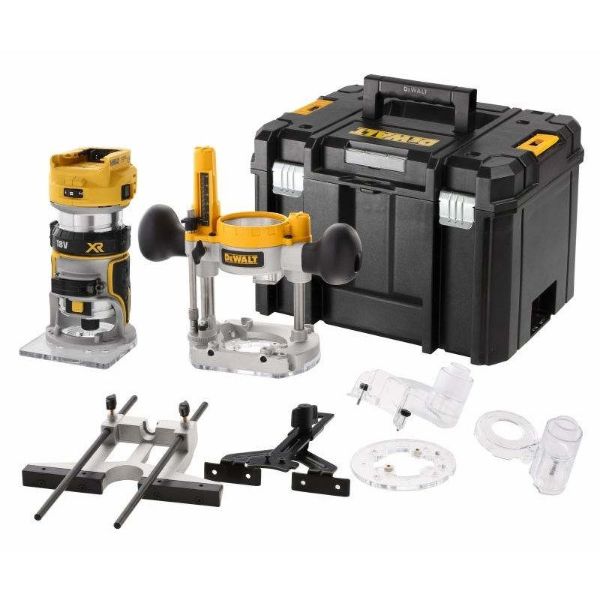 Picture of Dewalt DCW604NT-XJ 18v Li-Ion Brushless 1/4" Router in Tstak Case plus Fixed & Plunge Bases - Body Only
