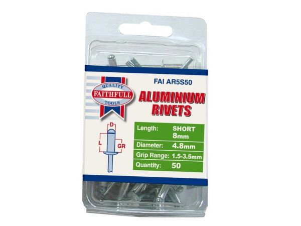 Picture of ALUMINIUM RIVETS 4.8 X 8MM SHORT PRE-PACK OF
Aluminium Rivets 4.8 x 8mm Short Pre-Pack of