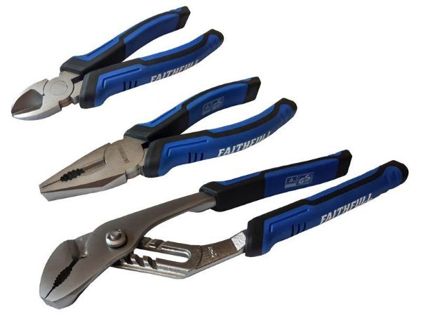 Picture of FAI/FUL CHROME VANADIUM SOFT GRIP FLIER SET
3 PC SET - 10" WATERPUMP PLIER,
6" DIAGONAL CUTTING PLIER, 7" COMBI PLIER,