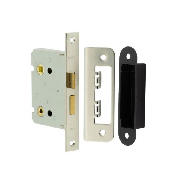 Picture of Frelan Bathroom lock square forend & radiused strike plate 76mm JL460NP Nickel Plated