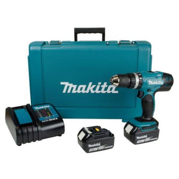 Picture of Makita DHP453 18v Li-Ion Combi Hammer Drill in Makpac Case - c/w 2x3amp batteries, 1xDC18SD Charger