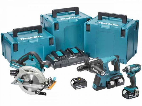 Picture of MAKITA  DLX3049PTJ 18V LI-ION 3 PCS COMBO KIT (4 X 5.0AH LI-ION BATTERIES AND CHARGER DC18RD)
MAKITA DLX3049PTJ 3 PIECE KIT
TWIN PORT CHARGER, DHS710, DHR264,