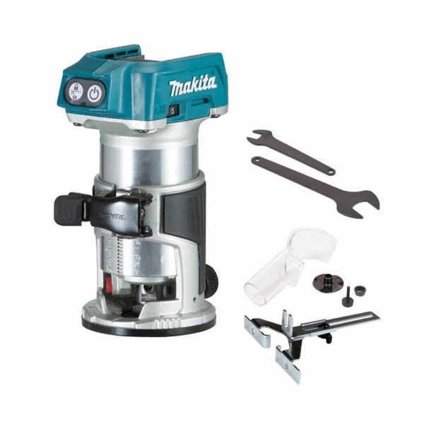 Picture of Makita DRT50ZX4 18v Li-Ion Brushless Router Trimmer -c/w 1x122703-7 Trimmer Guide, 1x122965-7 Straight Guide, 1x195559-1 Dust Nozzle