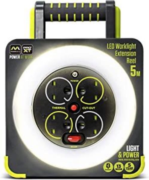 Picture of MASTERPLUG - 5MTR WORK LIGHT + 4 SOCKET REEL
240V - 13AMP - LED COMBINED REEL & WORK LIGHT