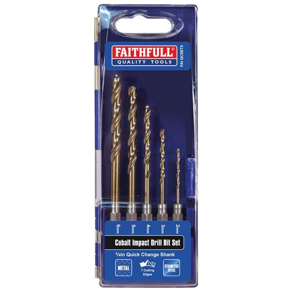 Picture of Faithfull 5 Piece Quick Change HSS Cobalt Impact Drill Bit Set (2 to 6mm)